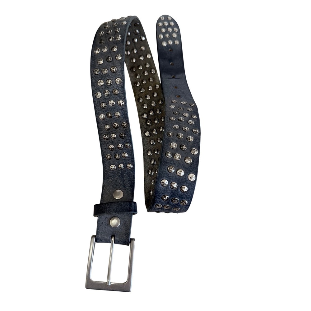 Embrazio GrayBlack Studded Leather Belt Solid Brass Buckle Punk Distressed 32